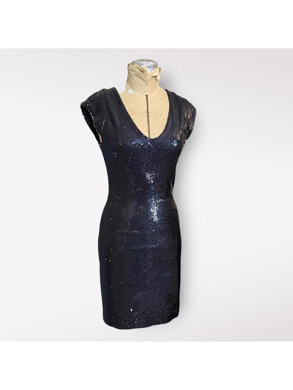 French Connection Black Sequin Cap Sleeve Dress
